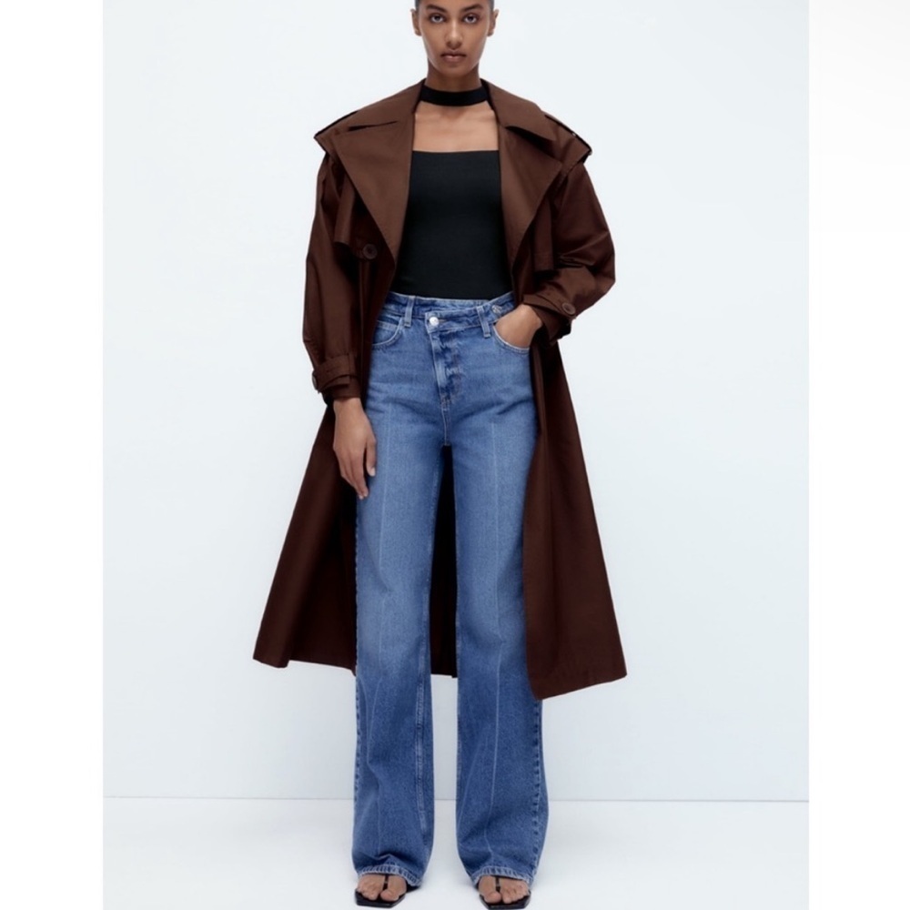 Zara Crossover Waist Extra High Rise Wide Leg Z1975 Full Length Tailor Jeans